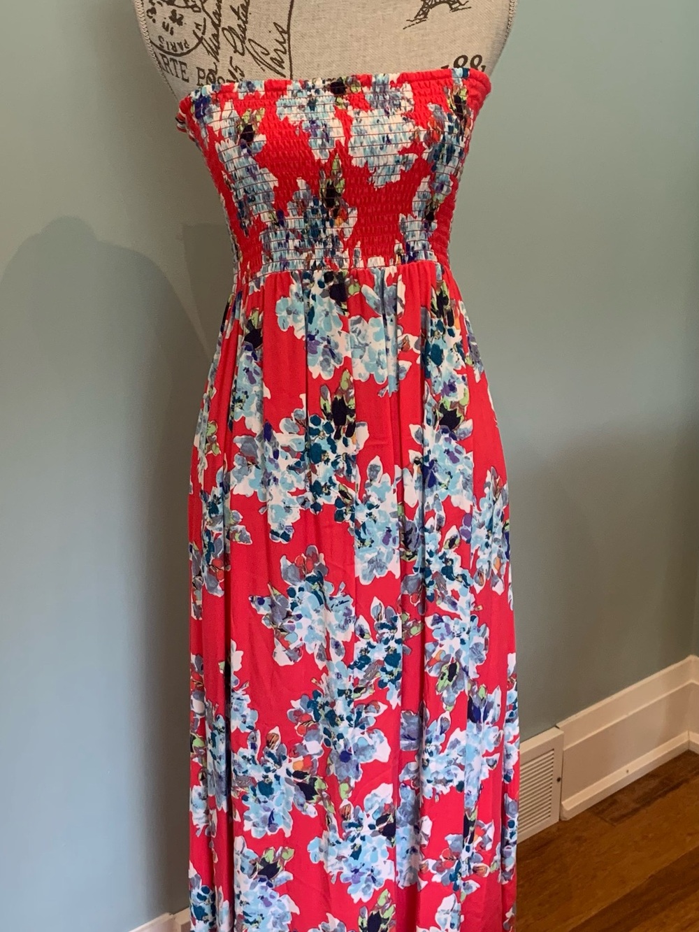 Xhilaration Red Strapless Floral Maxi Dress